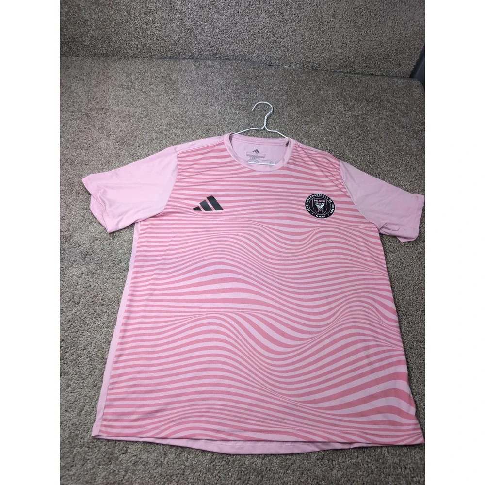 Adidas‎ Inter Miami CF Mens Pink Wavy Stripe Soccer Training Jersey Large JJ2590